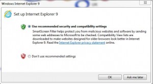 ie9 recommnded settings