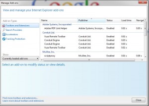 manage add ons in ie9