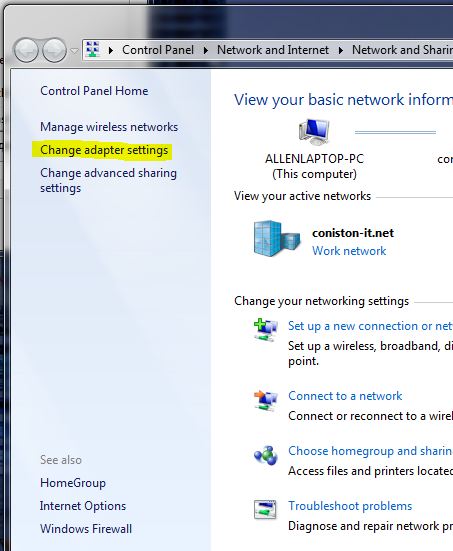 change adapter settings in windows 7