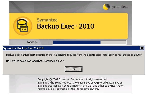 Backup Exec Cannot Start Because There Is A Pending Request From The Backup Exec Installation To Restart The Computer