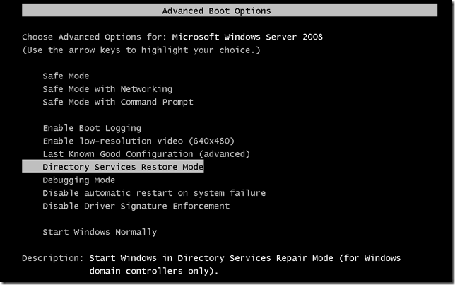 Domain Controller in Directory Services Restore Boot Loop