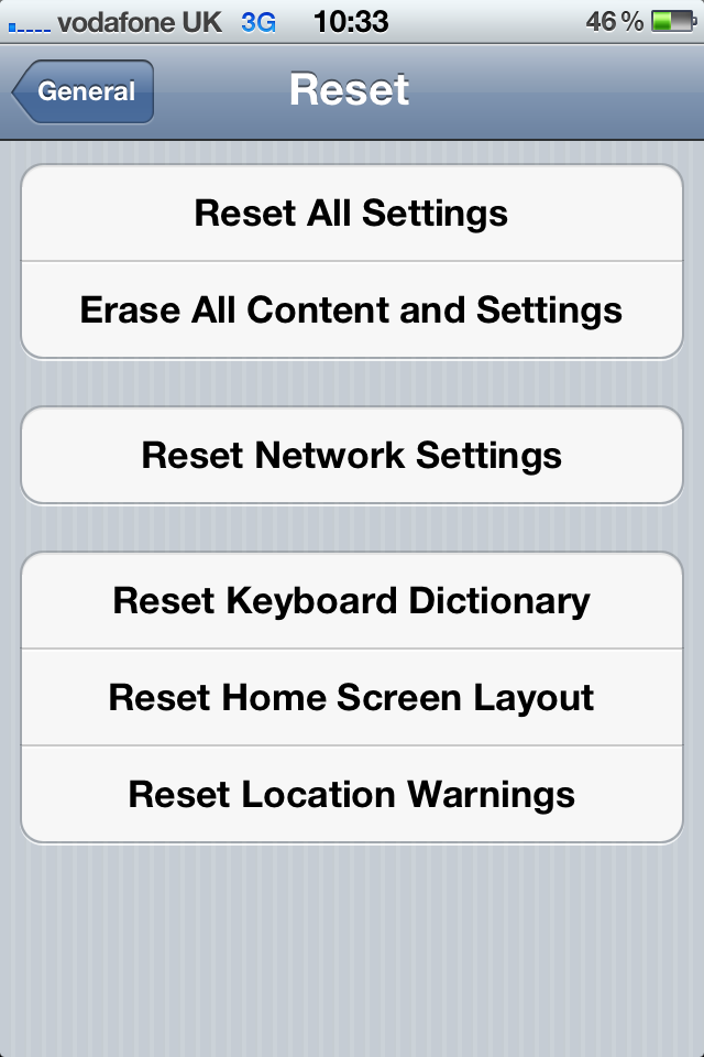 Reset Network Settings iPhone4s