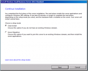 SBS 20011 install migration