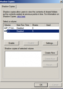 enable shadow copies