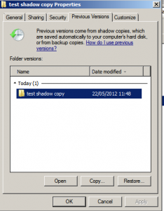 restore a shadow copy file or folder