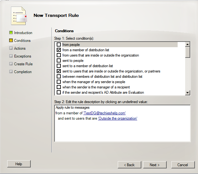 exchange rule to stop external mail