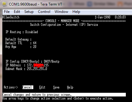 IP address for HP procurve