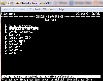 hp procurve switch menu