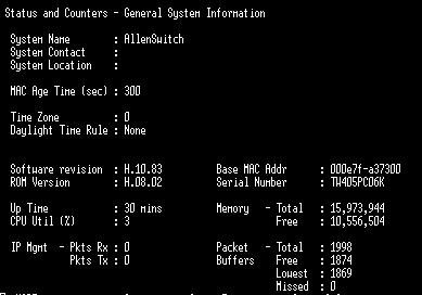 procurve system information