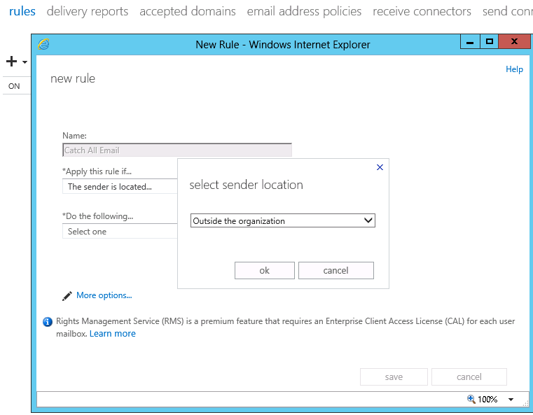 Catch all email exchange 2013 sender outside org