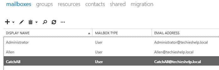 Catchall User Account for Exchange 2013