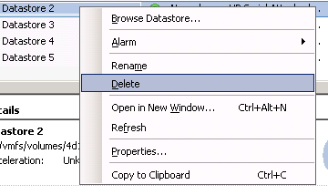 Delete vmware datastore