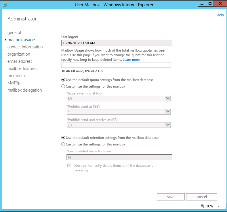 Exchange 2013 Mailbox Usage