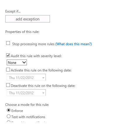 Exchange 2013 rule schedules