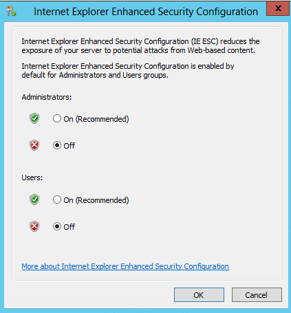 Internet Expcplorer enhanced security off