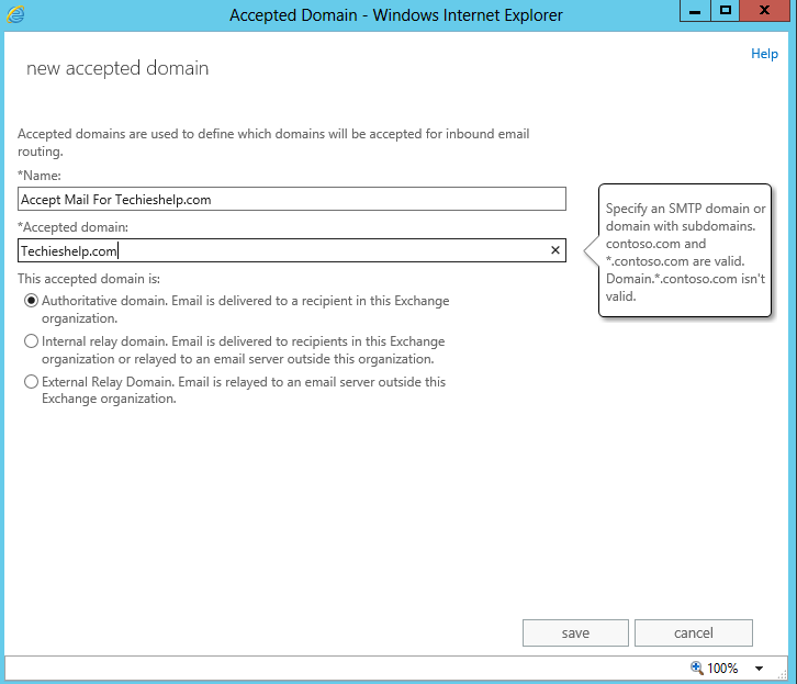 accepted email domain exchange 2013