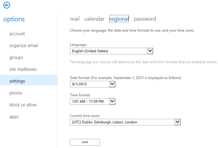 change OWA language settings