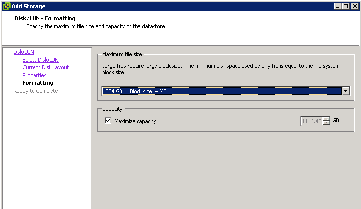 change vmware block size