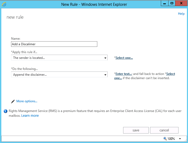 create exchange  2013 disclaimerr