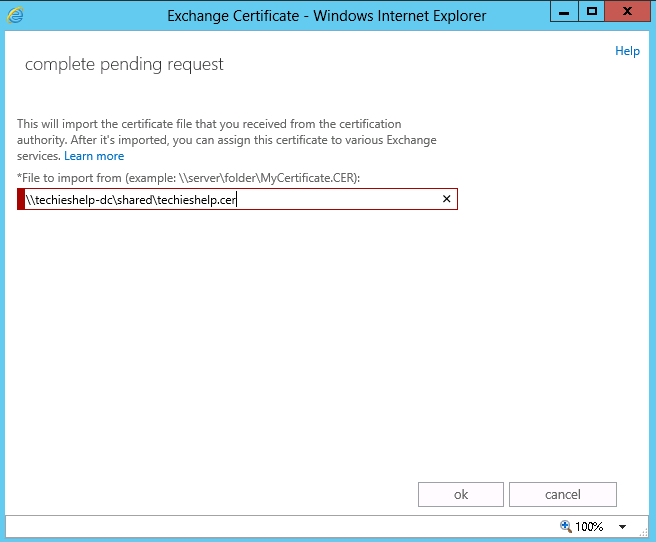 exchange 2013 answer cert request