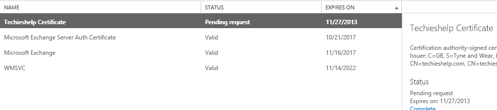 exchange 2013 pending request