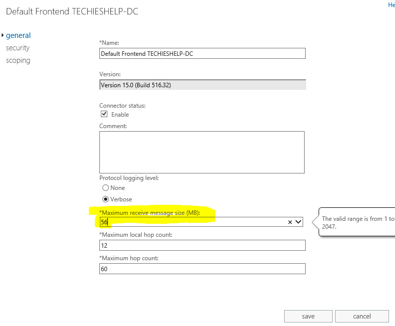 increase or decrease max message receive size