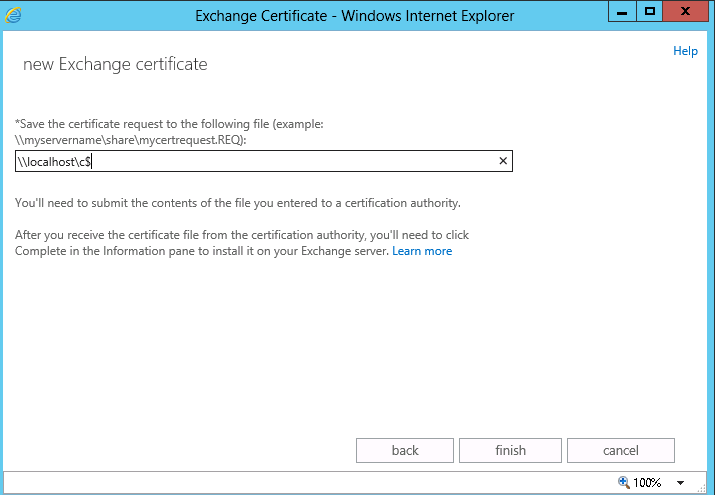 save exchange 2013 certificate request