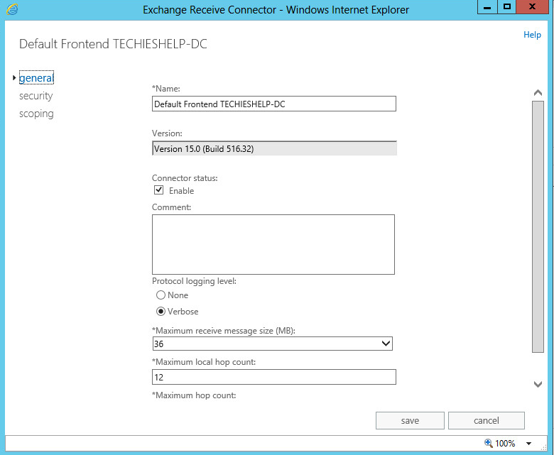 setup frontend receive connector exchange 2013