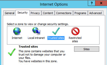 trusted sites IE 10
