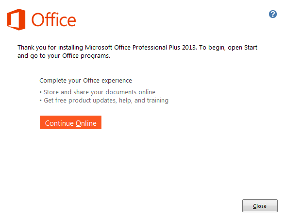 office 2013 install complete