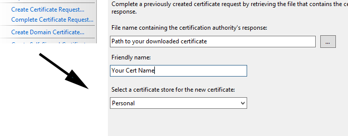 iis7 answer certificate request