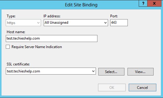 select certificate for iis7 website