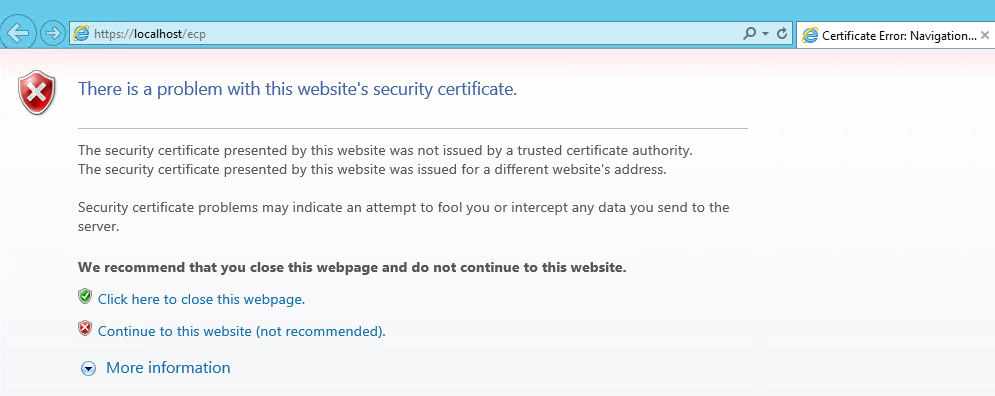 there is a problem with the websites security certificate