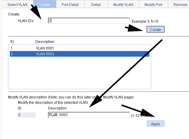 assign name to hp v1910 vlan