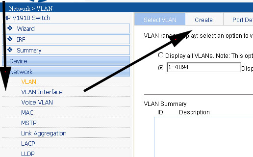 hp 1910 create vlan.