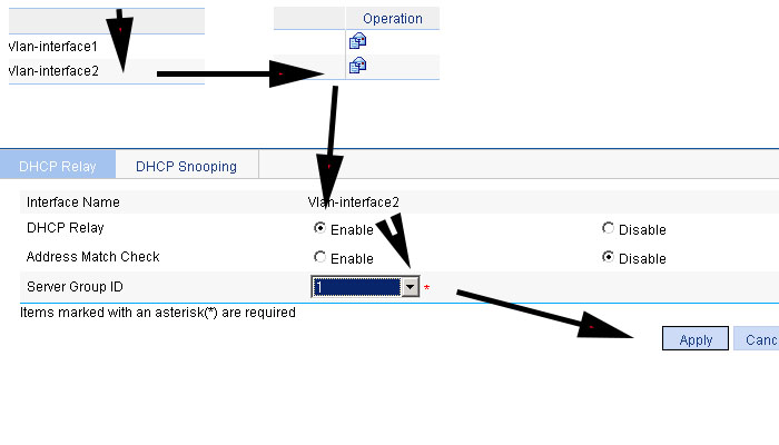 setup DHCP relay HP V1910