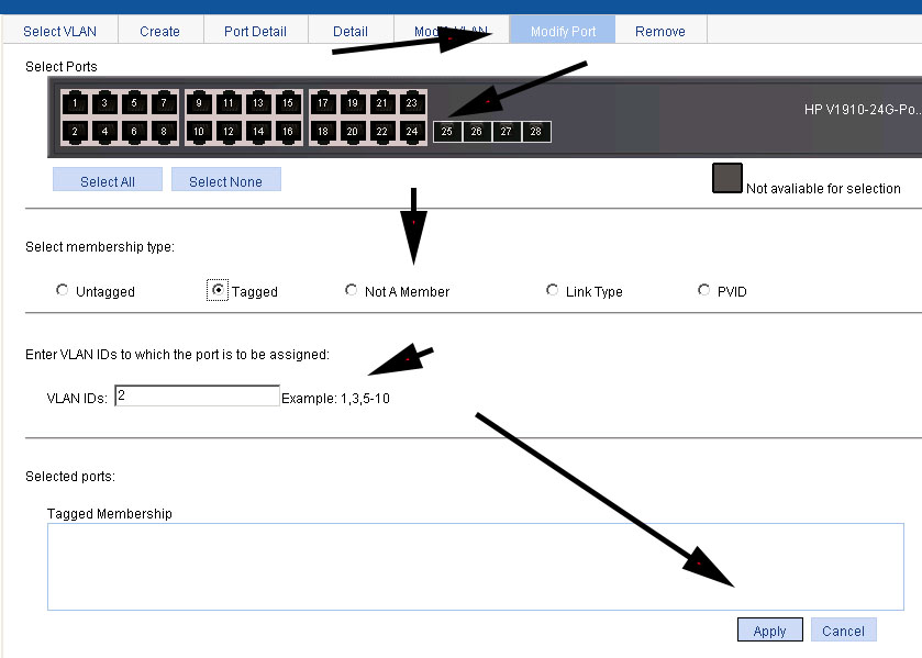 tag ports on the HP V1910