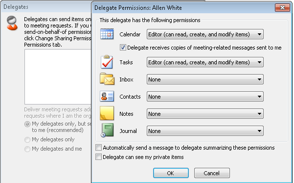 Outlook 2010 The Delegates Settings Were Not Saved Correctly