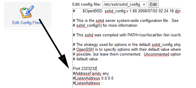 change ssh port in webmin