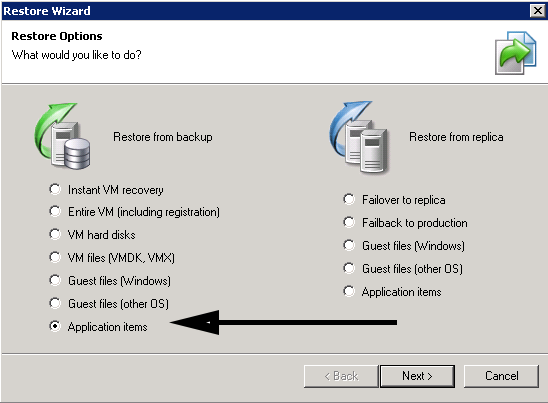 Veeam 7 restore from an application