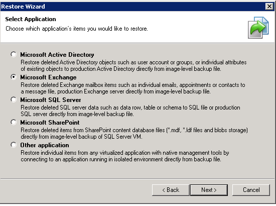 Veeam 7 restore wizard Exchange