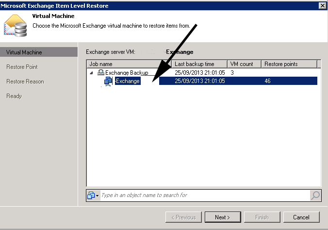 Veeam 7 select backup job to restore