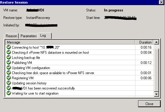 Veeam restore sessions