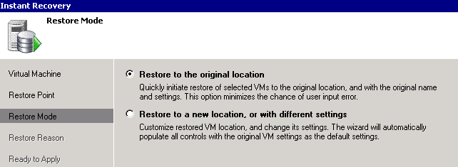 Veeam restore to originial location