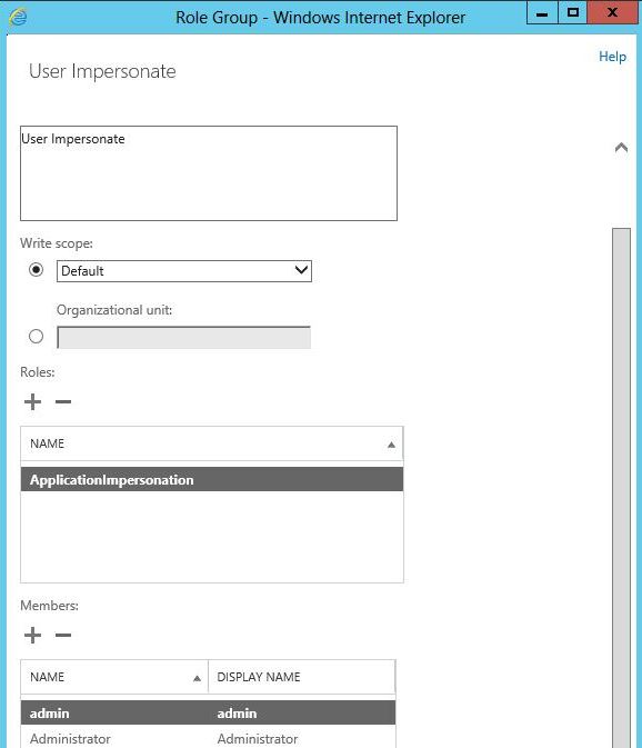 Create Exchange 2013  impersonation role.
