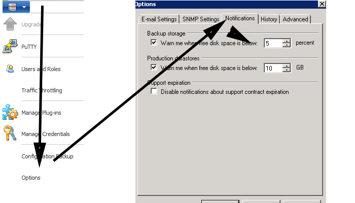 Veeam change drive warning percentage