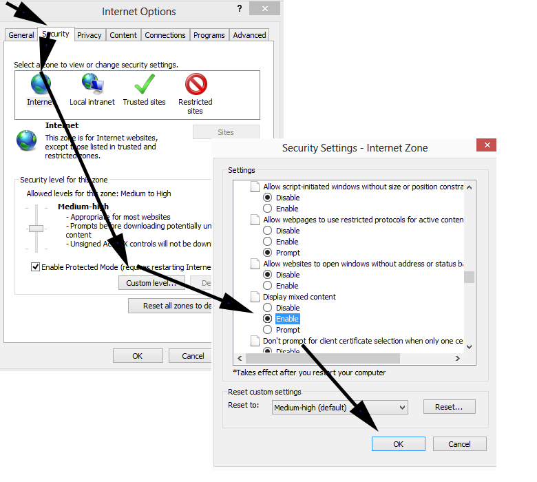 enable display mixed content in internet explorer