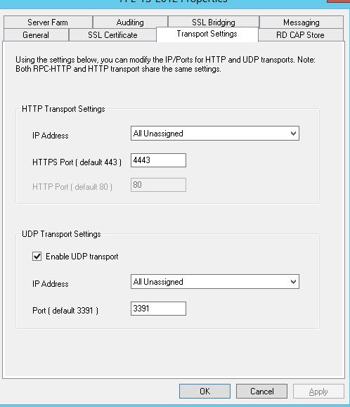 remote desktop 2012 transport settings