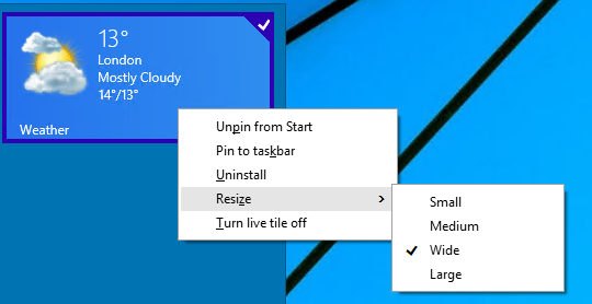 Windows 10 resize start menu tile