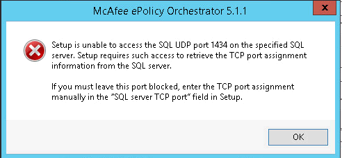 setup is unable to access udp port 1434